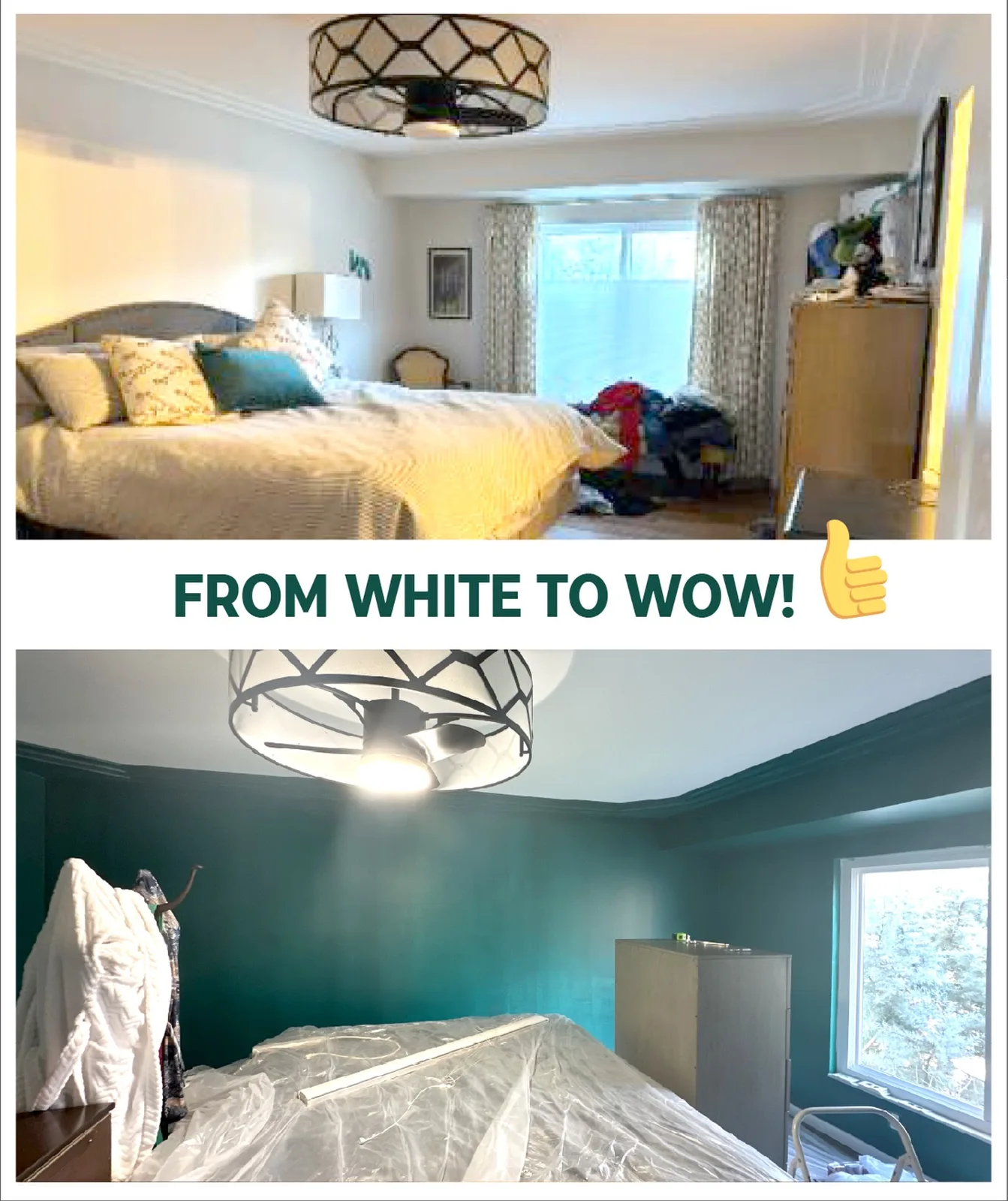 Plain White to Rich Teal in a Bedroom
